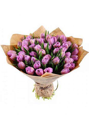 Букет 51 фиолетовый тюльпан 