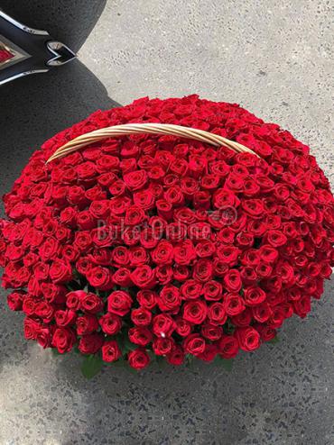 Доставка курьером 501 роза в корзине