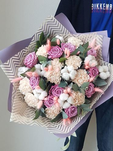 Цветы -  Букет с розой и хлопком