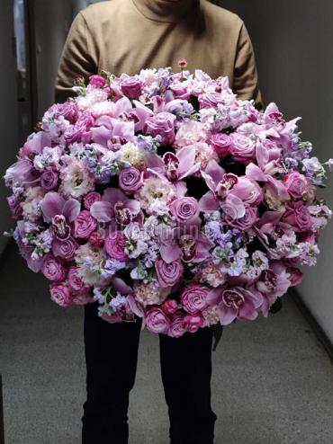 Букет цветов Розовое чудо - пионовидные розы и орхидея