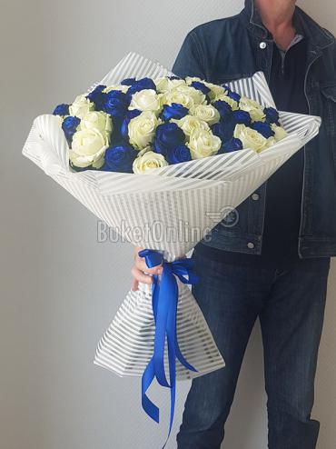 Цветы -  Букет белых и синих роз