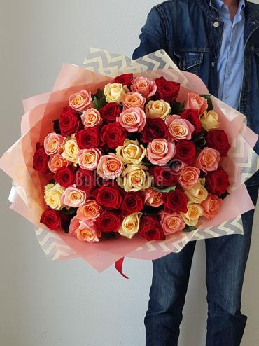 Цветы -  Букет из 51 розы микс