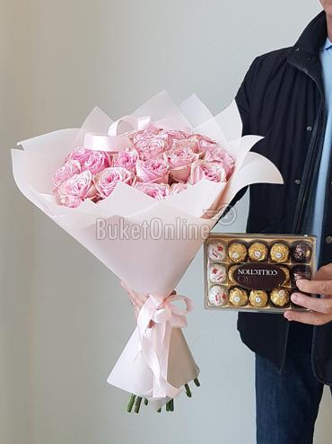 Букет цветов 25 пионовидных роз Пинк Охара