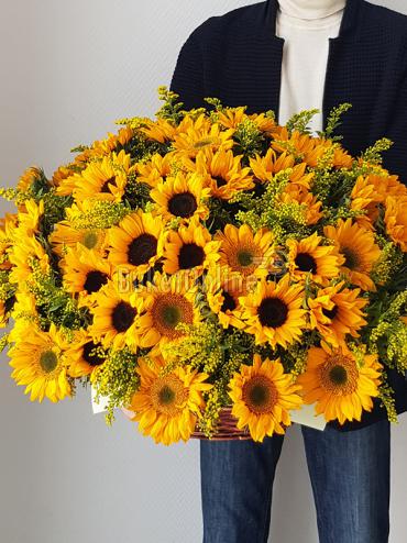 Букет цветов Корзина с 61 подсолнухом