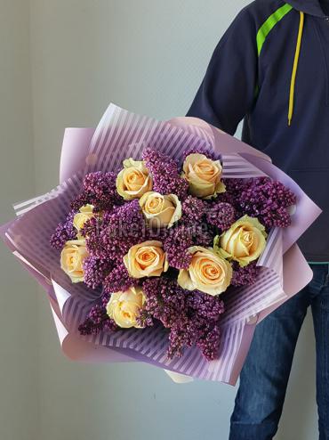 Цветы с доставкой Букет сирени с розой