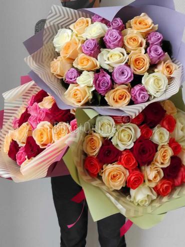 Цветы -  Микс букет из 25 роз