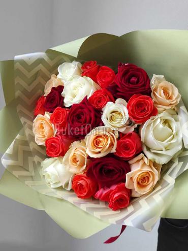 Цветы -  Микс букет из 25 роз